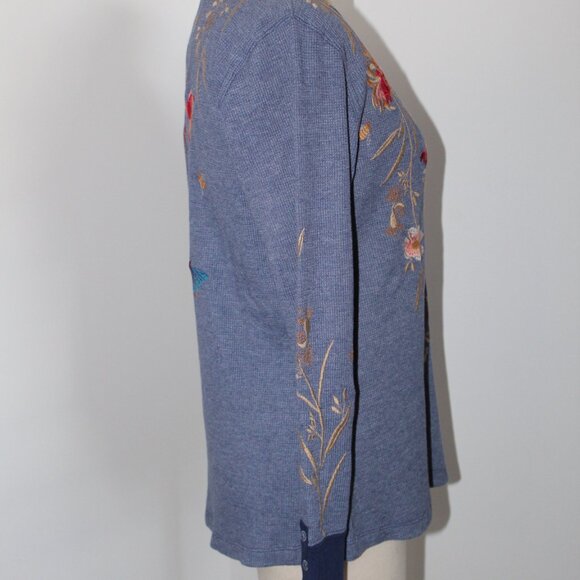 NWT Johnny Was Biya Workshop JWLA Aria V-Neck Embroidered Thermal Top Tee L/S - Picture 8 of 8